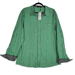 Gingham Plaid Button Up Shirt Mens Green Black Two Tone Preppy Holiday NWT